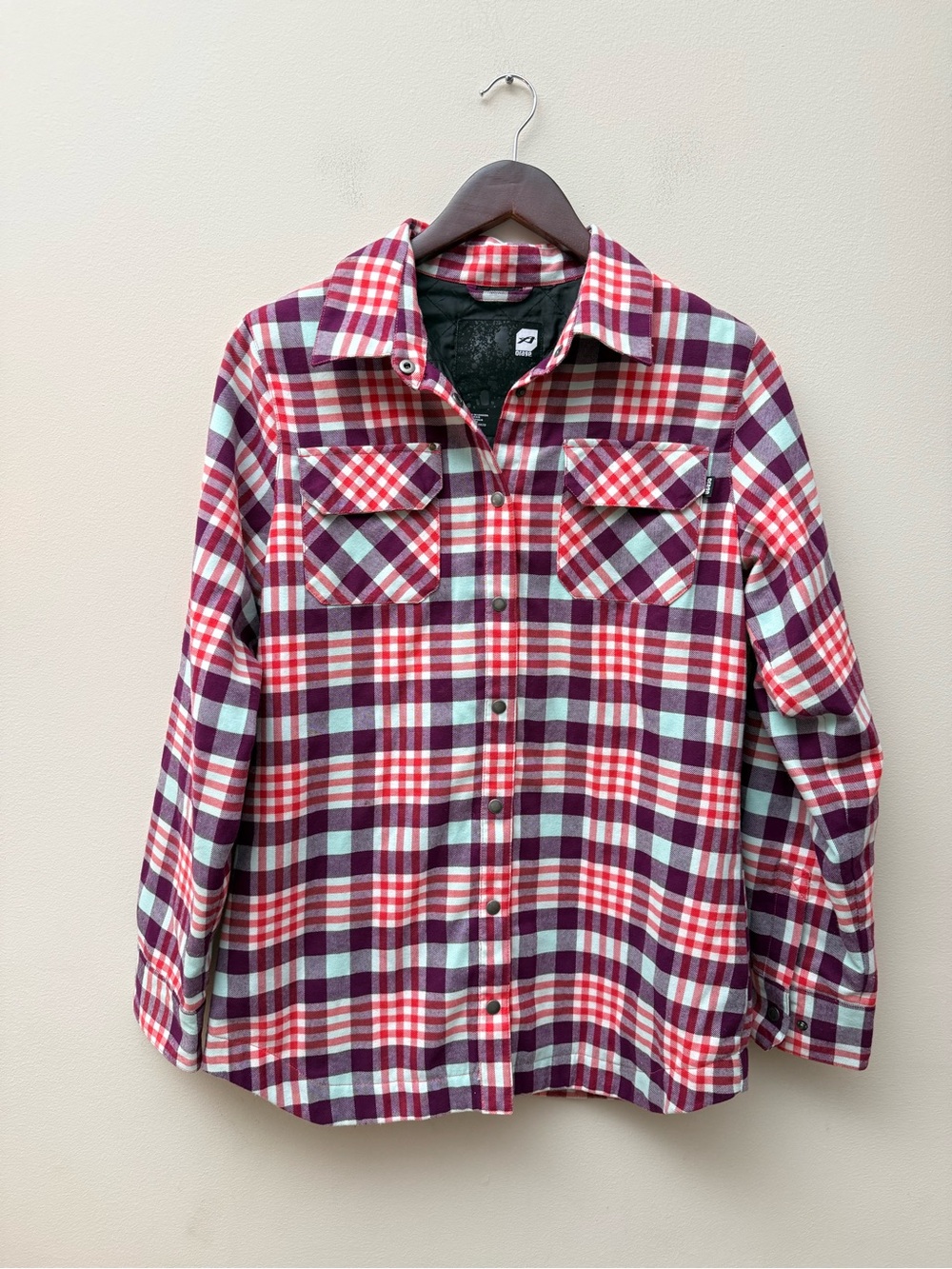Orage Women's Red, Burgundy & White Plaid Button-Down Shirt Jacket